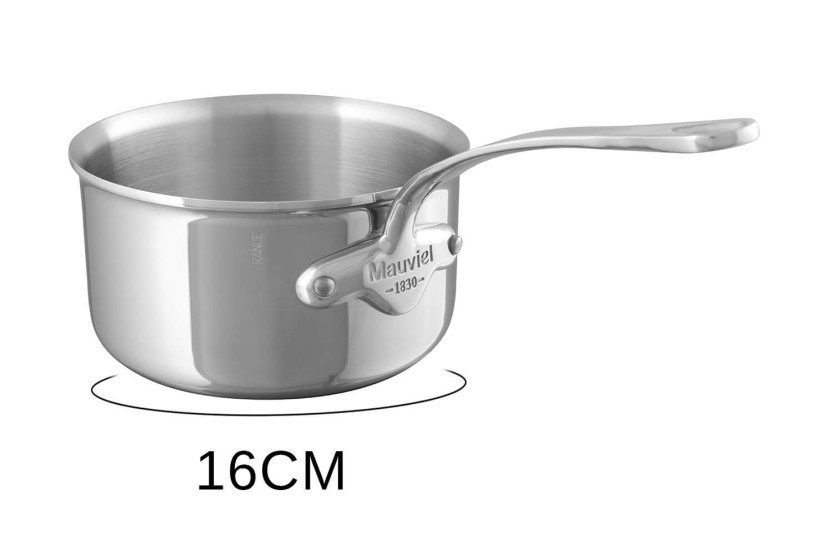 Set med 3 Mauviel M'Urban4 kastruller i gjutet rostfritt stål med fast induktionskompatibelt handtag
