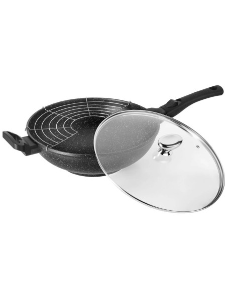 Wok de ferro fundido Pradel Excellence Premium de 32 cm, estilo pedra, todos os queimadores/indução