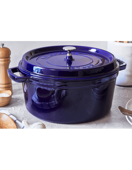 Staub ronde geëmailleerde gietijzeren braadpan, intens blauw