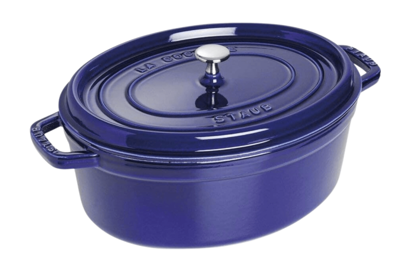 Staub ovale gietijzeren braadpan, diepblauw geëmailleerd
