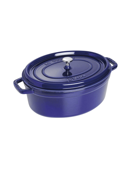 Caçarola oval de ferro fundido Staub, esmaltada em azul profundo