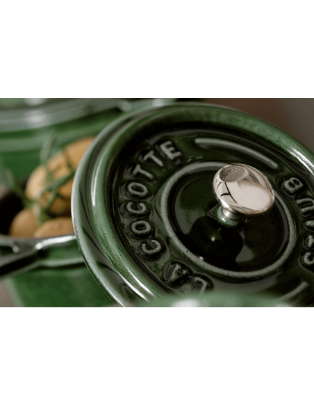 Staub round cast iron mini casserole enamelled basil green 10cm