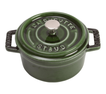 Mini caçarola redonda de ferro fundido Staub esmaltada verde manjericão 10cm