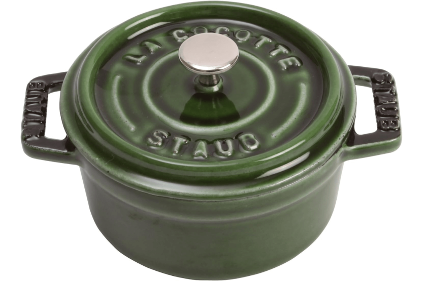 Staub round cast iron mini casserole enamelled basil green 10cm