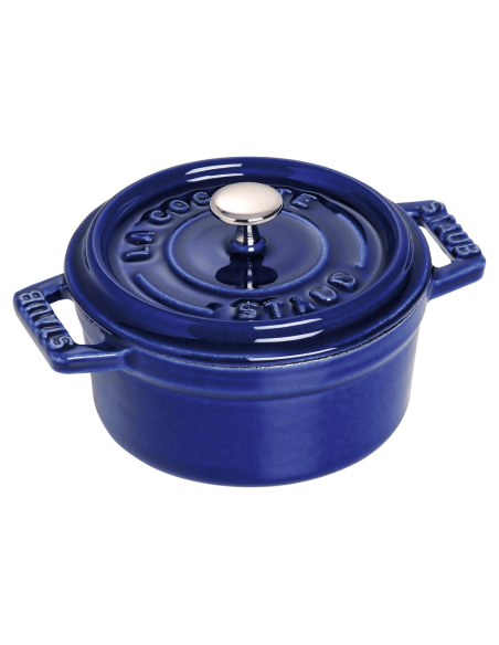 Staub round cast iron casserole enamelled deep blue 10cm