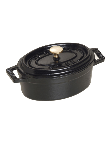 Staub ovale Mini Cocotte aus emailliertem Gusseisen mattschwarz 11cm