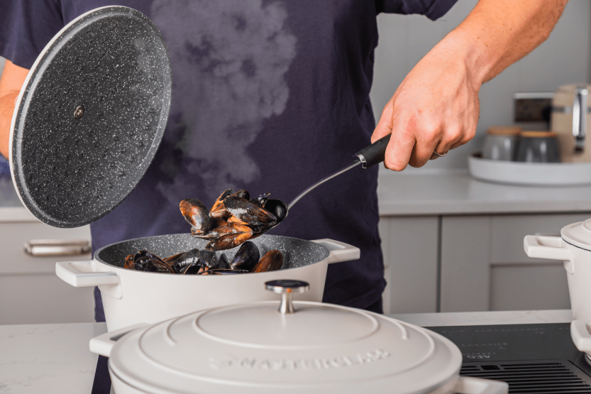 MasterClass induction-compatible casserole in creamy white cast aluminium 4L