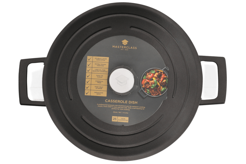 MasterClass induction-compatible casserole in black cast aluminium 4L