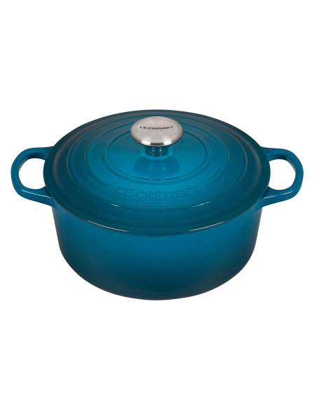 Runde Cocotte aus emailliertem Gusseisen Le Creuset Signature 24cm Deap Teal
