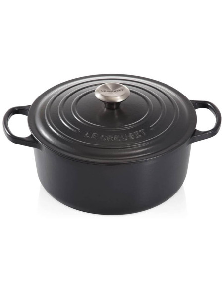 Runde Cocotte aus emailliertem Gusseisen Le Creuset Signature 28cm Mattschwarz
