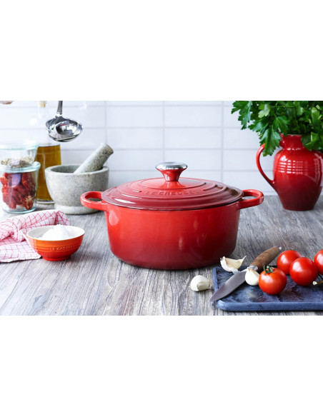 Le Creuset Signature round enamelled cast iron casserole 28cm Cerise