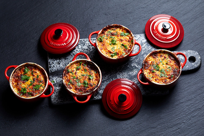 Set van 4 Le Creuset keramische mini braadpannen 10cm Cerise