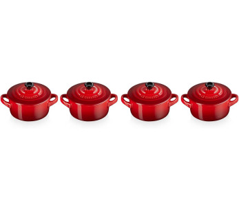 Le Creuset mini keraamiset kattilat 10cm Cerise, 4 kpl