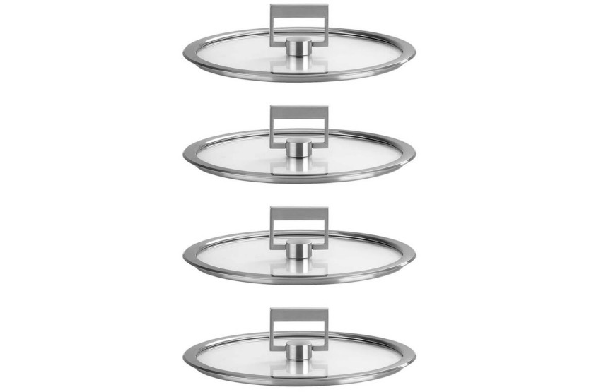 Set of 4 Cristel Strate Fixe 14 to 20cm tempered glass flat lids with hinged knob