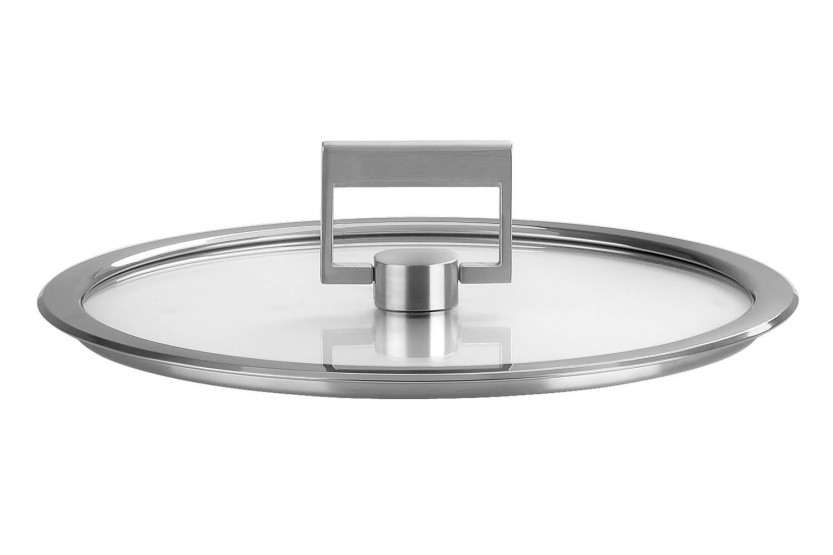Set di 4 coperchi piatti in vetro temperato Cristel Strate Fixe da 14 a 20 cm con pomolo a cerniera