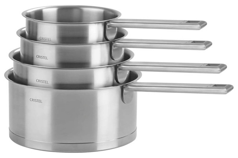 Set med 4 Cristel Strate Fixe kastruller i 18/10 rostfritt stål - 14, 16, 18 och 20 cm