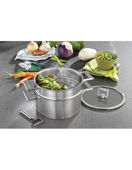 Set of 3 Cristel Strate Fixe 16 to 20cm tempered glass flat lids with hinged knob
