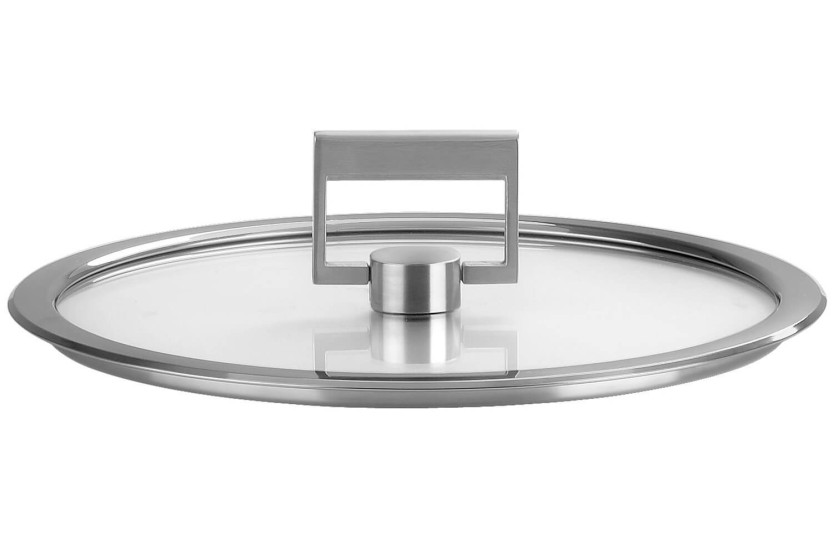 Sett med 3 Cristel Strate Fixe 16 til 20 cm flate lokk i herdet glass med hengslet knott