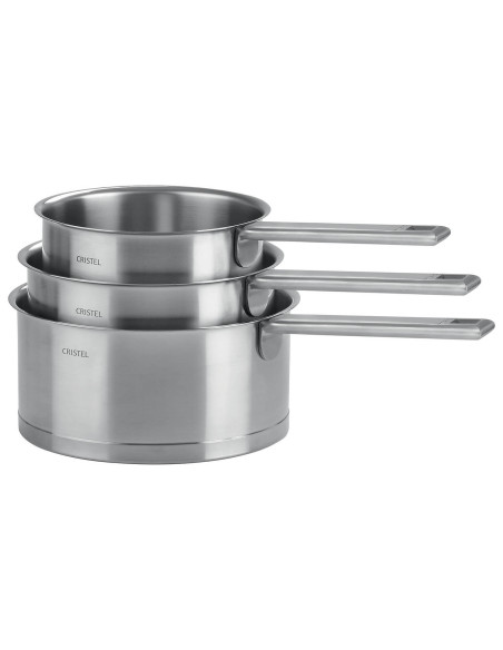 Set med 3 Cristel Strate Fixe kastruller i 18/10 rostfritt stål - 16, 18 och 20 cm