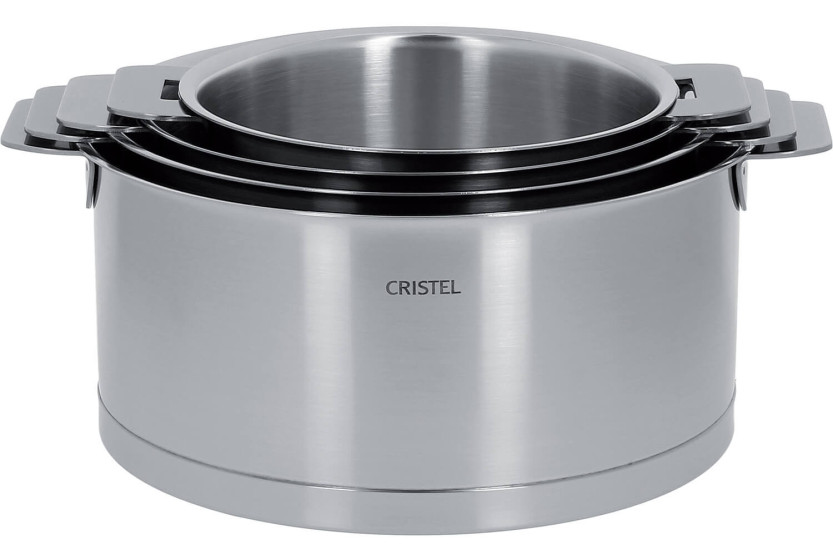 Sett med 4 Cristel Strate Amovable kasseroller i 18/10 rustfritt stål - 14, 16, 18 og 20 cm