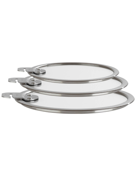 Set of 3 Cristel Strate Amovable 16 to 20cm tempered glass flat lids