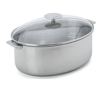 Cristel Mutine avtakbar oval gryterett 30 cm + rist i rustfritt stål og lokk i glass