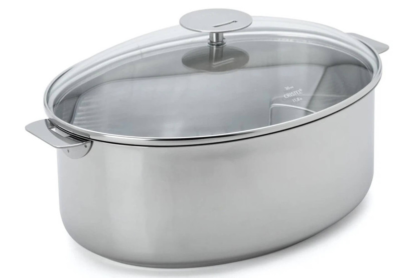 Cristel Mutine cacerola oval extraíble 30cm + rejilla de acero inoxidable y tapa de cristal