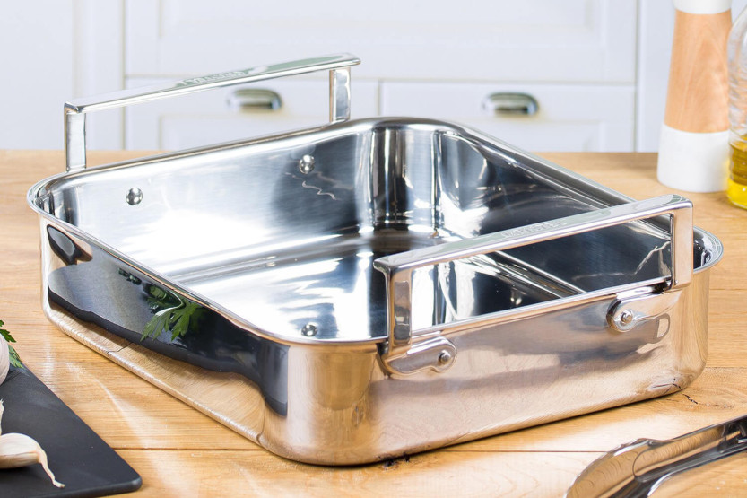 Cristel oven dish 30x22cm trilaminate in 18/10 stainless steel