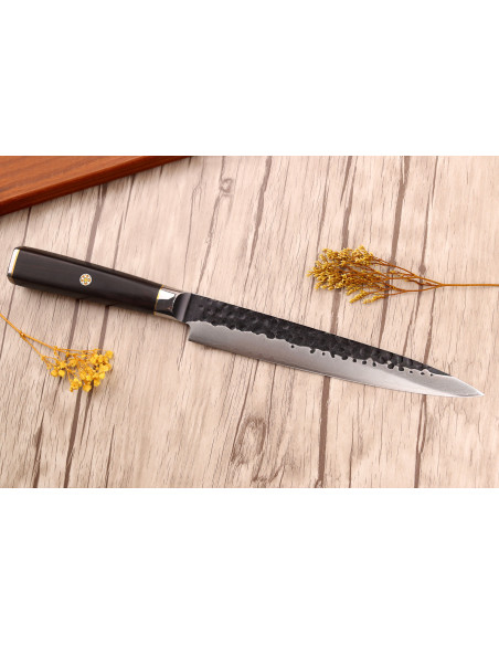20 cm Fukito Ebony Damascus VG10 sujihiki-kniv
