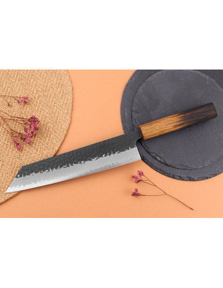 Faca kiritsuke de 21 cm Yuzo Preto AS carvalho queimado Artesanato japonês