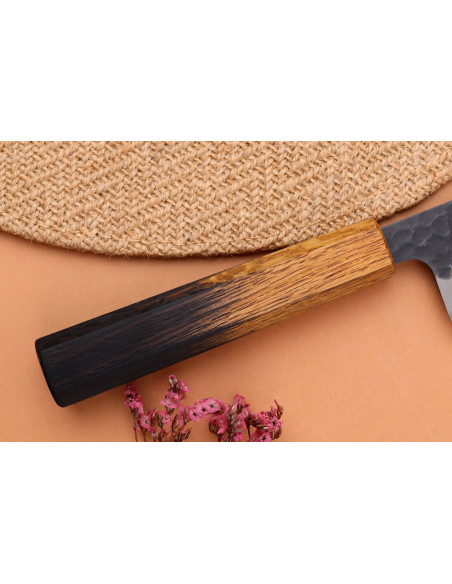 Coltello kiritsuke 21 cm Yuzo Black AS rovere bruciato artigianato giapponese