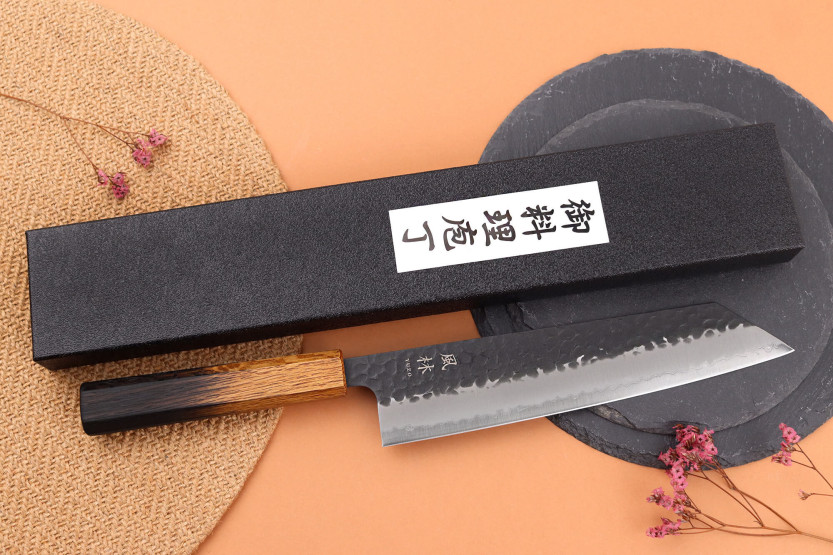 Yuzo Black AS burnt oak 21cm Japanese artisan kiritsuke knife