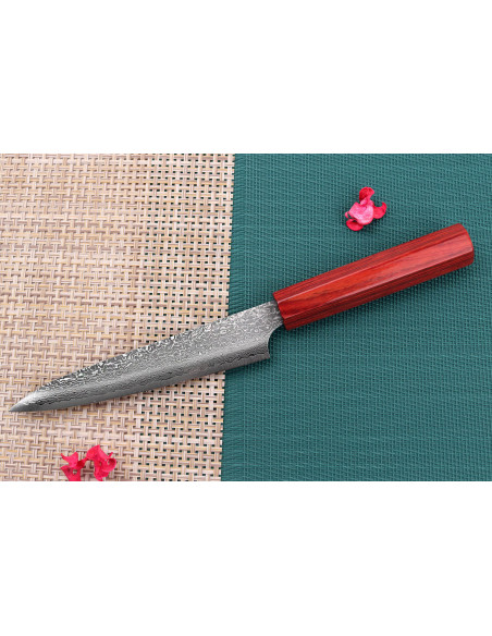 Faca utilitária japonesa artesanal Kei Kobayashi SG2 Damascus 15cm