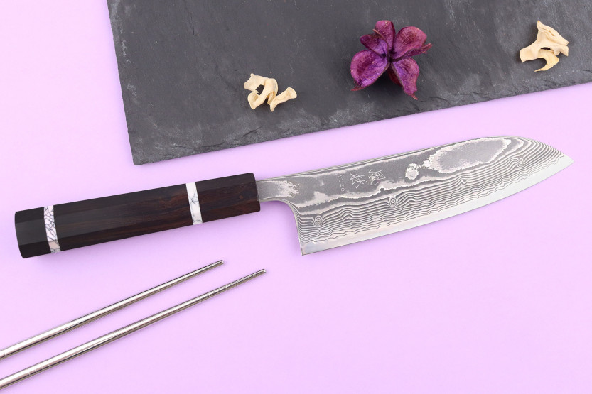 16,5cm Yuzo SG2 Damasco Kankou Plata cuchillo santoku, tradicional japonés