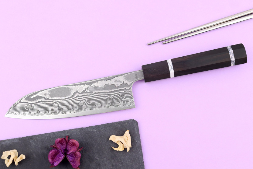 16,5 cm Yuzo SG2 Damasco Kankou Argento coltello santoku, tradizionale giapponese