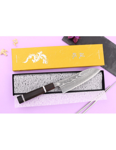 16,5cm Japanese santoku knife Yuzo SG2 Damascus Kankou Silver