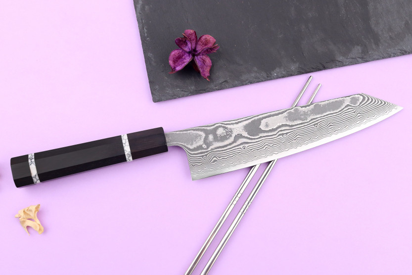 Cuchillo de cocinero kiritsuke 21cm Yuzo Kanko Damasco SG2 hecho a mano en Japón