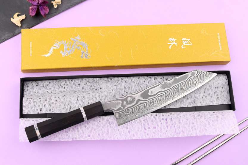 21 cm kiritsuke kokkekniv Yuzo Kanko Damaskus SG2 håndlavet i Japan