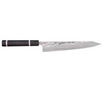 Sujihiki kiritsuke cuchillo 24cm hecho a mano japonés Yuzo Kanko Damasco SG2
