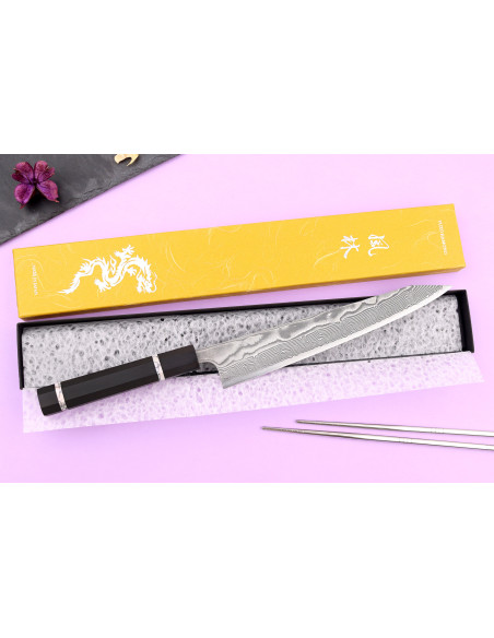 Japanese sujihiki kiritsuke 24cm Yuzo Kanko Damascus SG2 knife