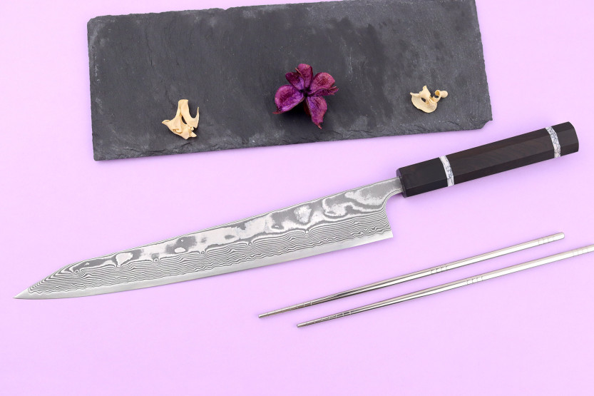 Sujihiki Kiritsuke Messer 27cm japanisch handgefertigt Yuzo Kanko Damast SG2