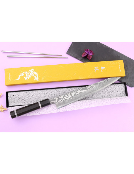 Japansk sujihiki kiritsuke kniv 27cm Yuzo Kanko Damaskus SG2 håndlaget