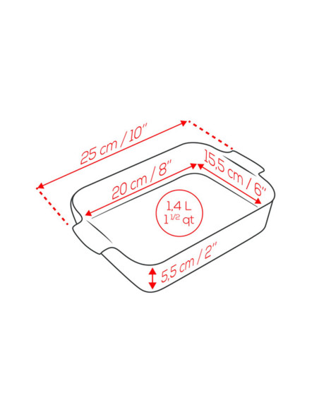 Rechteckige Ofenschale Peugeot Appolia aus roter Keramik 20x15,5x5,5cm