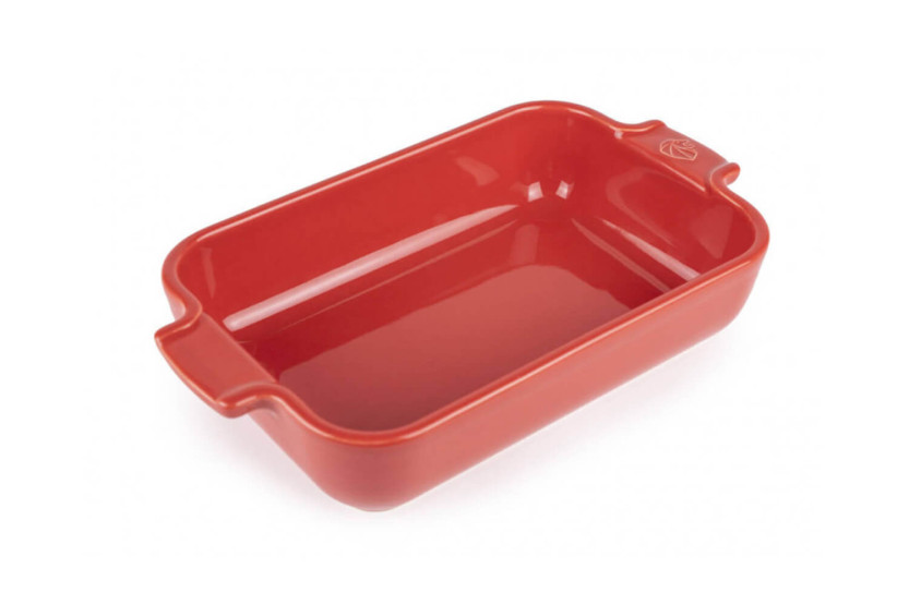 Peugeot Appolia punainen keraaminen yksittäinen suorakaiteen muotoinen leivinastia 18x12x4.5cm