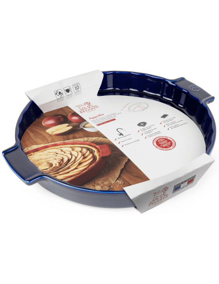 Peugeot Appolia blue ceramic pie dish diameter 30cm