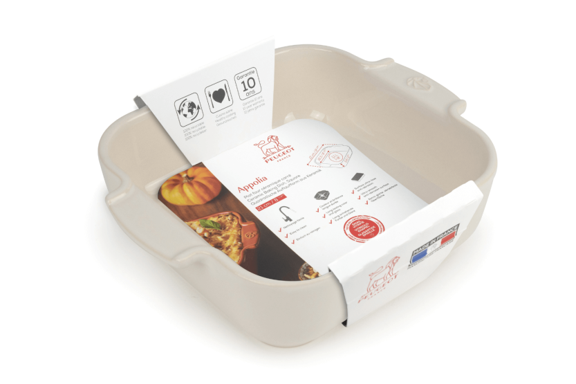 Peugeot Appolia square baking dish in ecru ceramic 21x13.6x5.4cm