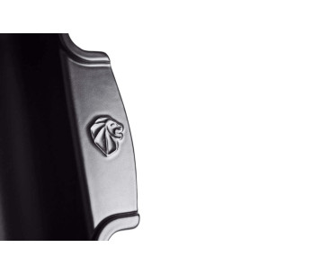 Peugeot Appolia musta satiinipintainen keraaminen neliön muotoinen leivinastia 21x17.5x6cm 2