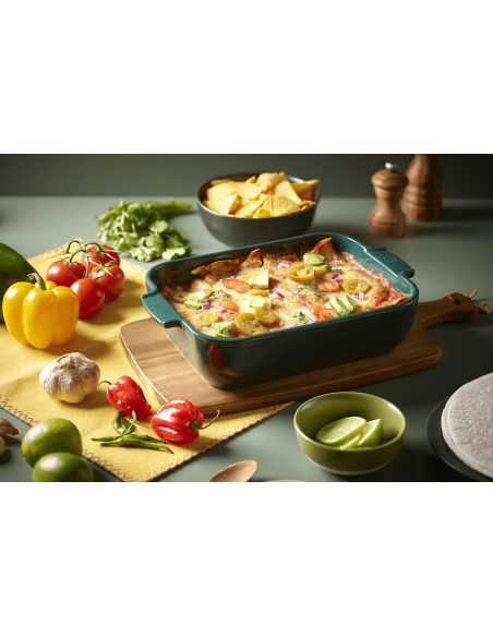 Peugeot Appolia skovgrønt rektangulært ovnfad i keramik