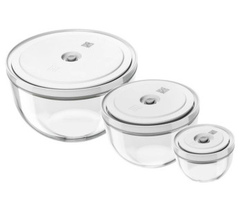 Conjunto de 3 taças de vácuo Zwilling Fresh & Save em vidro borossilicato com tampa