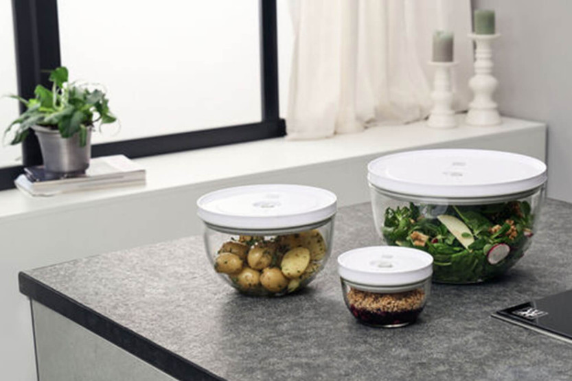 Conjunto de 3 taças de vácuo Zwilling Fresh & Save em vidro borossilicato com tampa